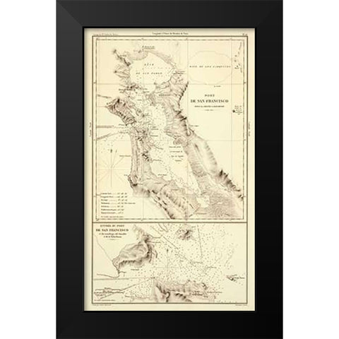 Port of San Francisco, California, 1844 Black Modern Wood Framed Art Print by De Mofras, Eugene Duflot