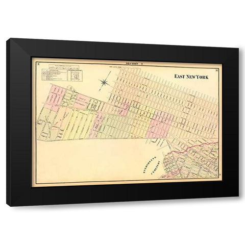 East New York (Sec 9), 1874 Black Modern Wood Framed Art Print with Double Matting by Fulton, Henry