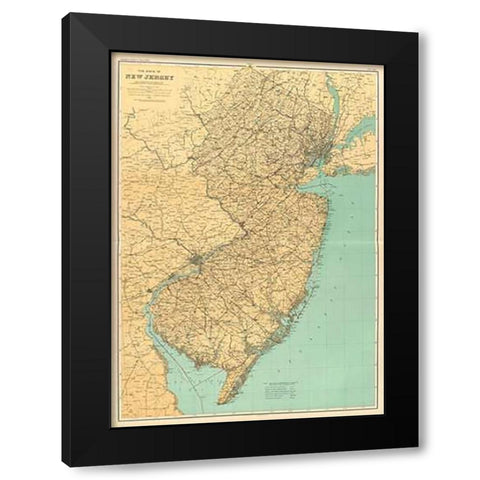 New Jersey State Map, 1888 Black Modern Wood Framed Art Print by Geological Survey of New Jersey