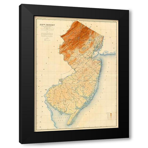 New Jersey State Map, 1888 Black Modern Wood Framed Art Print by Geological Survey of New Jersey