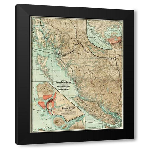 Map of The Grand Trunk Pacific Railway In British Columbia, 1910 Black Modern Wood Framed Art Print with Double Matting by Grand Trunk Pacific Railway