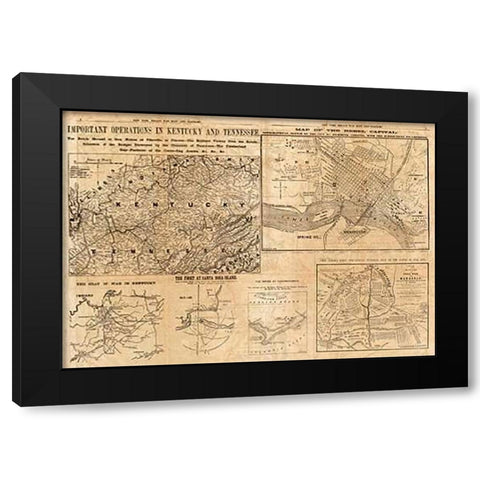 Important Operations in Kentucky and Tennessee, 1861 Black Modern Wood Framed Art Print with Double Matting by Hall, E.S
