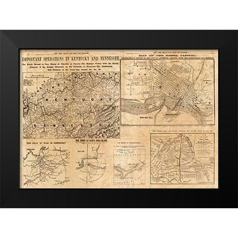 Important Operations in Kentucky and Tennessee, 1861 Black Modern Wood Framed Art Print by Hall, E.S