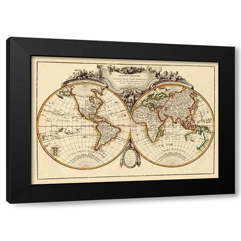 Mappemonde, 1782 Black Modern Wood Framed Art Print by Janvier, Jean