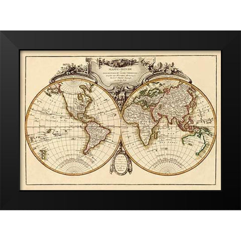 Mappemonde, 1782 Black Modern Wood Framed Art Print by Janvier, Jean