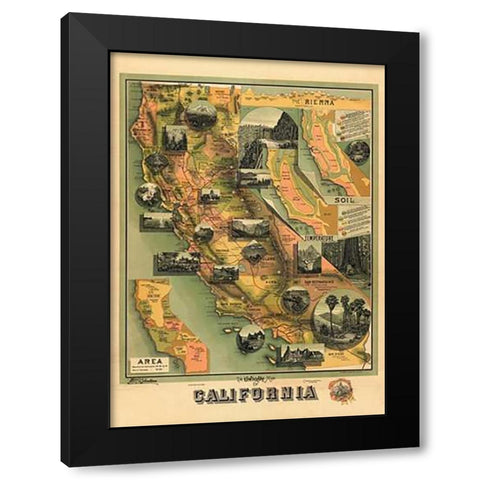 The Unique Map of California, 1885 Black Modern Wood Framed Art Print with Double Matting by Johnstone, E