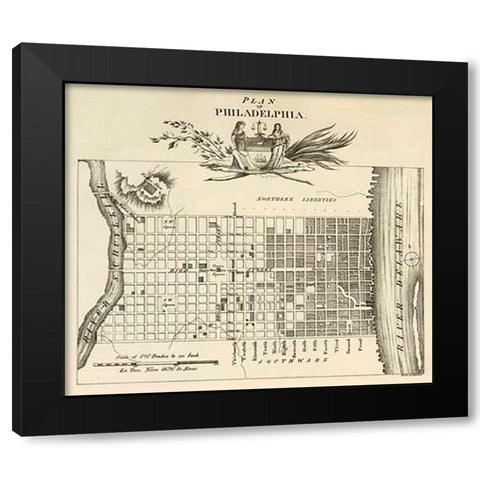 Philadelphia, 1824 Black Modern Wood Framed Art Print by Klinckowstrom, Axel Leonhard