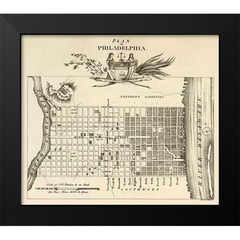 Philadelphia, 1824 Black Modern Wood Framed Art Print by Klinckowstrom, Axel Leonhard