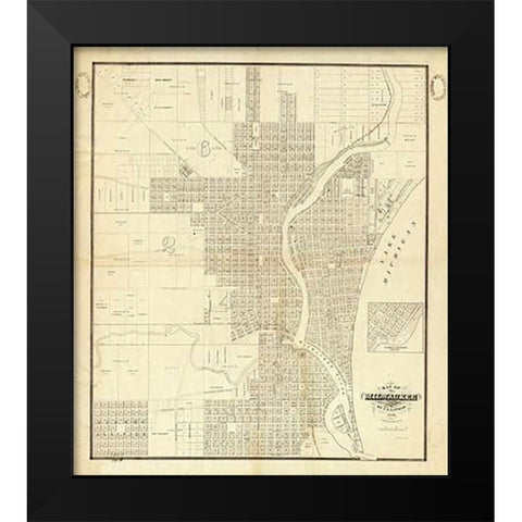 Map of Milwaukee, 1856 Black Modern Wood Framed Art Print by Lapham, I.A