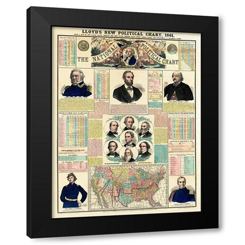 The National Political Chart, Civil War, 1861 Black Modern Wood Framed Art Print by H.H. Lloyd and Company