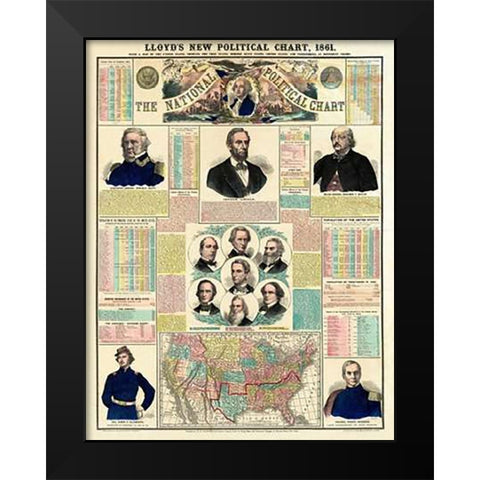 The National Political Chart, Civil War, 1861 Black Modern Wood Framed Art Print by H.H. Lloyd and Company