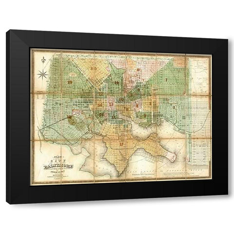 Baltimore, Maryland, 1852 Black Modern Wood Framed Art Print with Double Matting by Lucas, Fielding