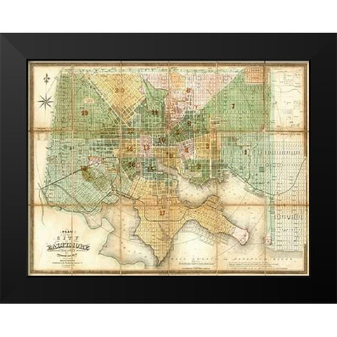 Baltimore, Maryland, 1852 Black Modern Wood Framed Art Print by Lucas, Fielding