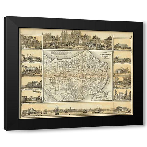 Plano Pintoresco De La Habana, 1853 Black Modern Wood Framed Art Print with Double Matting by May, B. y Ca.