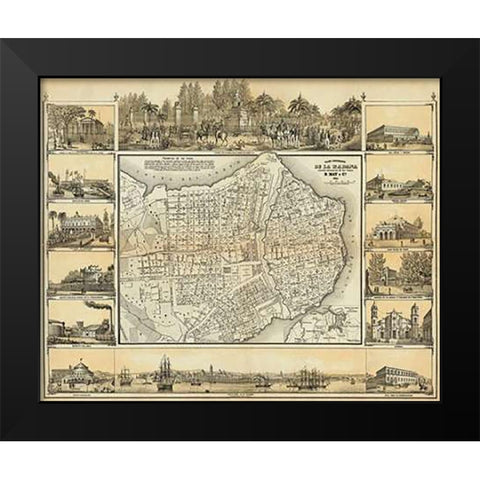 Plano Pintoresco De La Habana, 1853 Black Modern Wood Framed Art Print by May, B. y Ca.