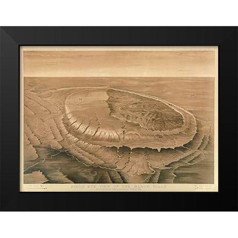 Birds eye view of the Black Hills, 1879 Black Modern Wood Framed Art Print by Newton, Henry