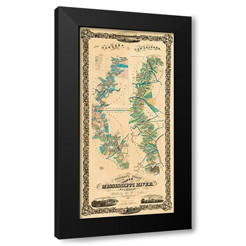 Chart of The Lower Mississippi River, 1858 Black Modern Wood Framed Art Print with Double Matting by Norman, B.M.