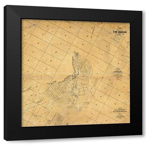 Map of The City of Los Angeles, 1857 Black Modern Wood Framed Art Print with Double Matting by C. Ord, E.O