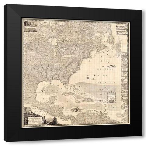 ComVintageite: British Empire in America, 1733 Black Modern Wood Framed Art Print by Popple, Henry