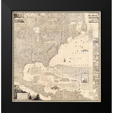 ComVintageite: British Empire in America, 1733 Black Modern Wood Framed Art Print by Popple, Henry