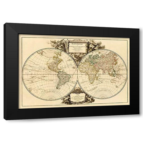 Mappemonde, 1752 Black Modern Wood Framed Art Print with Double Matting by Vaugondy, Didier Robert