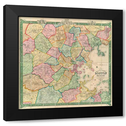 Boston and Vicinity, 1852 Black Modern Wood Framed Art Print by Sidney, F.G