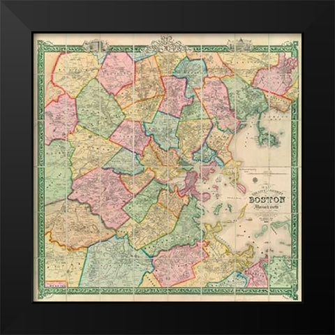 Boston and Vicinity, 1852 Black Modern Wood Framed Art Print by Sidney, F.G