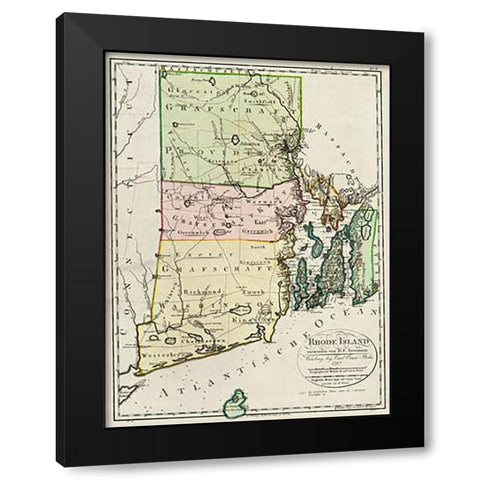 Rhode Island, 1797 Black Modern Wood Framed Art Print by Sotzmann, Daniel Friedrich