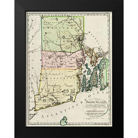 Rhode Island, 1797 Black Modern Wood Framed Art Print by Sotzmann, Daniel Friedrich