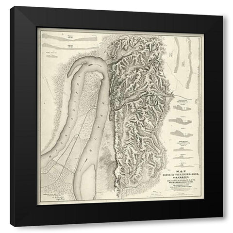 Civil War Map of The Siege of Vicksburg, Miss, 1863 Black Modern Wood Framed Art Print with Double Matting by Spangenberg, Charles