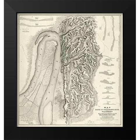 Civil War Map of The Siege of Vicksburg, Miss, 1863 Black Modern Wood Framed Art Print by Spangenberg, Charles