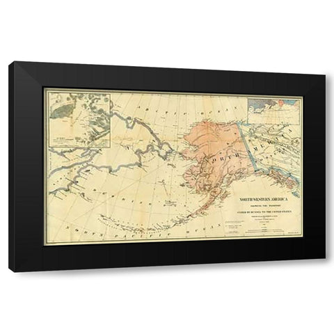 Northwestern America Showing The Territory Ceded By Russia To The United States, 1867 Black Modern Wood Framed Art Print with Double Matting by Sumner, Charles
