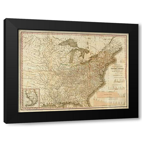 A Connected View of The Whole Internal Navigation of the United States, 1830 Black Modern Wood Framed Art Print with Double Matting by Tanner, Henry