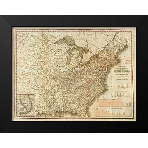 A Connected View of The Whole Internal Navigation of the United States, 1830 Black Modern Wood Framed Art Print by Tanner, Henry