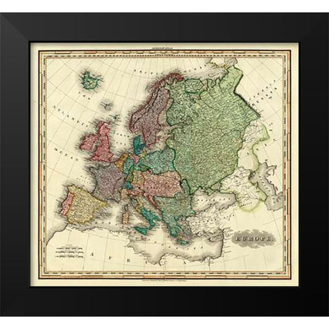 Europe, 1823 Black Modern Wood Framed Art Print by Tanner, Henry