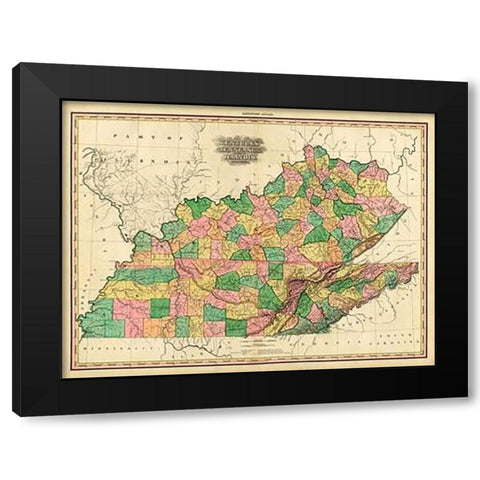 Kentucky, Tennessee and part of Illinois, 1823 Black Modern Wood Framed Art Print with Double Matting by Tanner, Henry