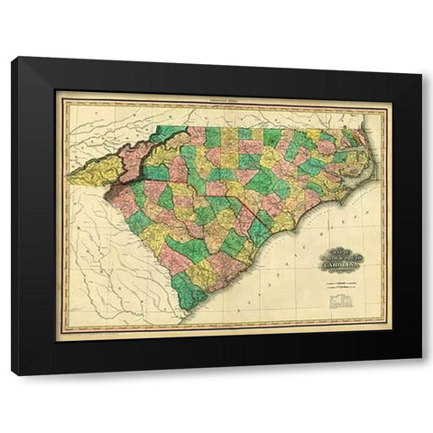 Map of North and South Carolina, 1823 Black Modern Wood Framed Art Print with Double Matting by Tanner, Henry