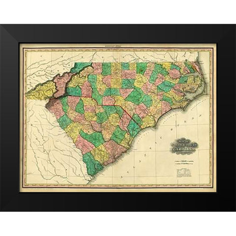 Map of North and South Carolina, 1823 Black Modern Wood Framed Art Print by Tanner, Henry