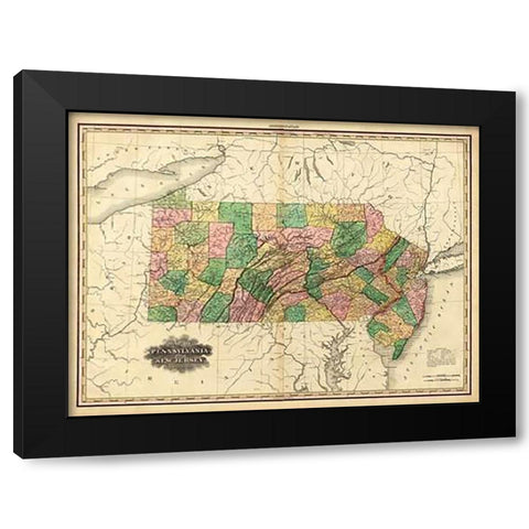 Pennsylvania and New Jersey, 1823 Black Modern Wood Framed Art Print with Double Matting by Tanner, Henry