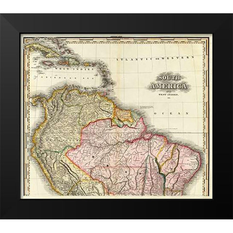 South America and West Indies, 1823 Black Modern Wood Framed Art Print by Tanner, Henry