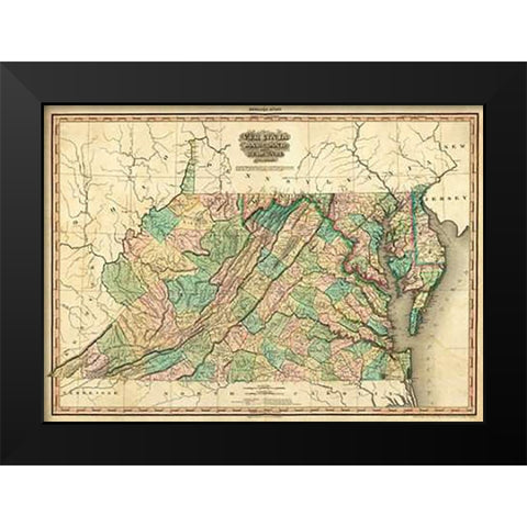 Virginia, Maryland and Delaware, 1823 Black Modern Wood Framed Art Print by Tanner, Henry