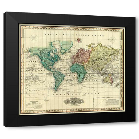 World on Mercators Projection, 1823 Black Modern Wood Framed Art Print by Tanner, Henry