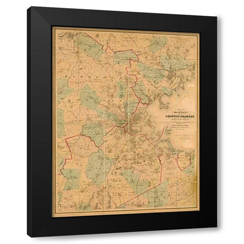 Map of Boston, 1860 Black Modern Wood Framed Art Print by Walling, H. F