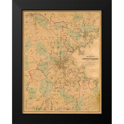 Map of Boston, 1860 Black Modern Wood Framed Art Print by Walling, H. F