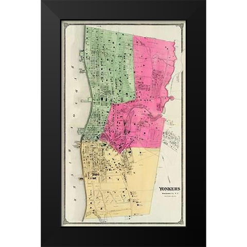 Yonkers, New York, 1868 Black Modern Wood Framed Art Print by Beers, Frederick W.