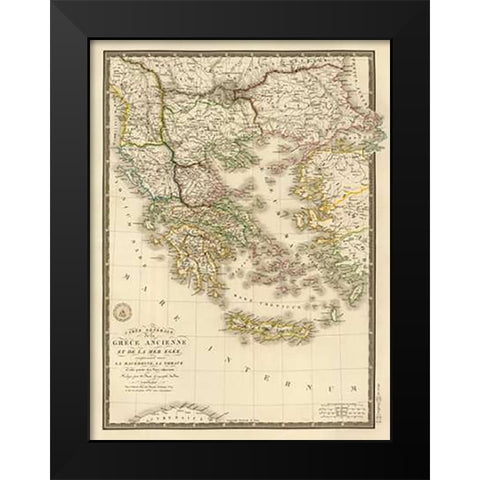 Grece ancienne et de la Mer Egee, 1827 Black Modern Wood Framed Art Print by Brue, Adrien Hubert