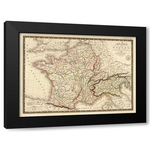 Carte generale des Gaules, 1821 Black Modern Wood Framed Art Print by Brue, Adrien Hubert