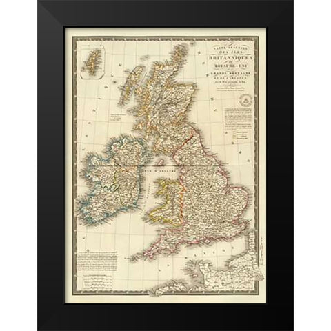 Iles Britanniques, 1828 Black Modern Wood Framed Art Print by Brue, Adrien Hubert