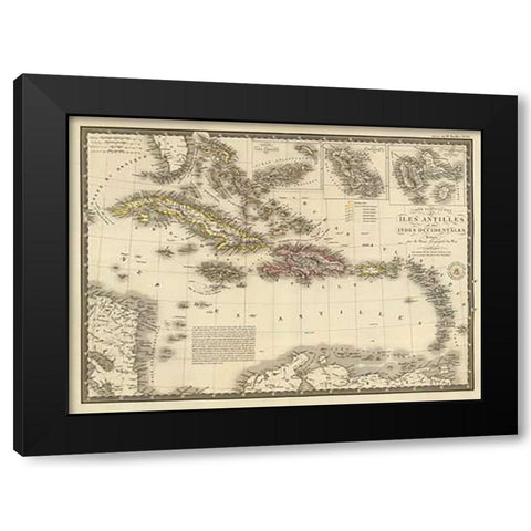 Iles Antilles ou des Indes Occidentales, 1828 Black Modern Wood Framed Art Print with Double Matting by Brue, Adrien Hubert