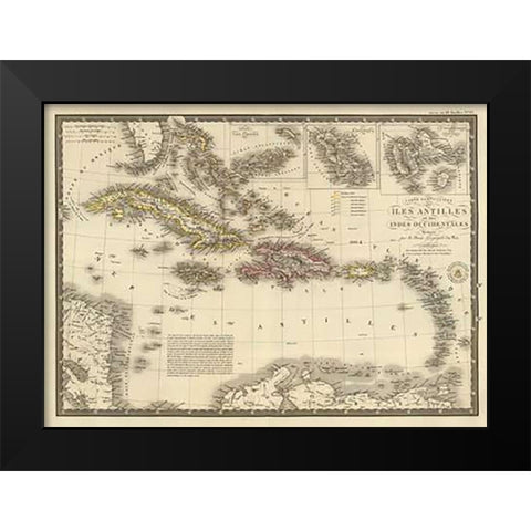 Iles Antilles ou des Indes Occidentales, 1828 Black Modern Wood Framed Art Print by Brue, Adrien Hubert